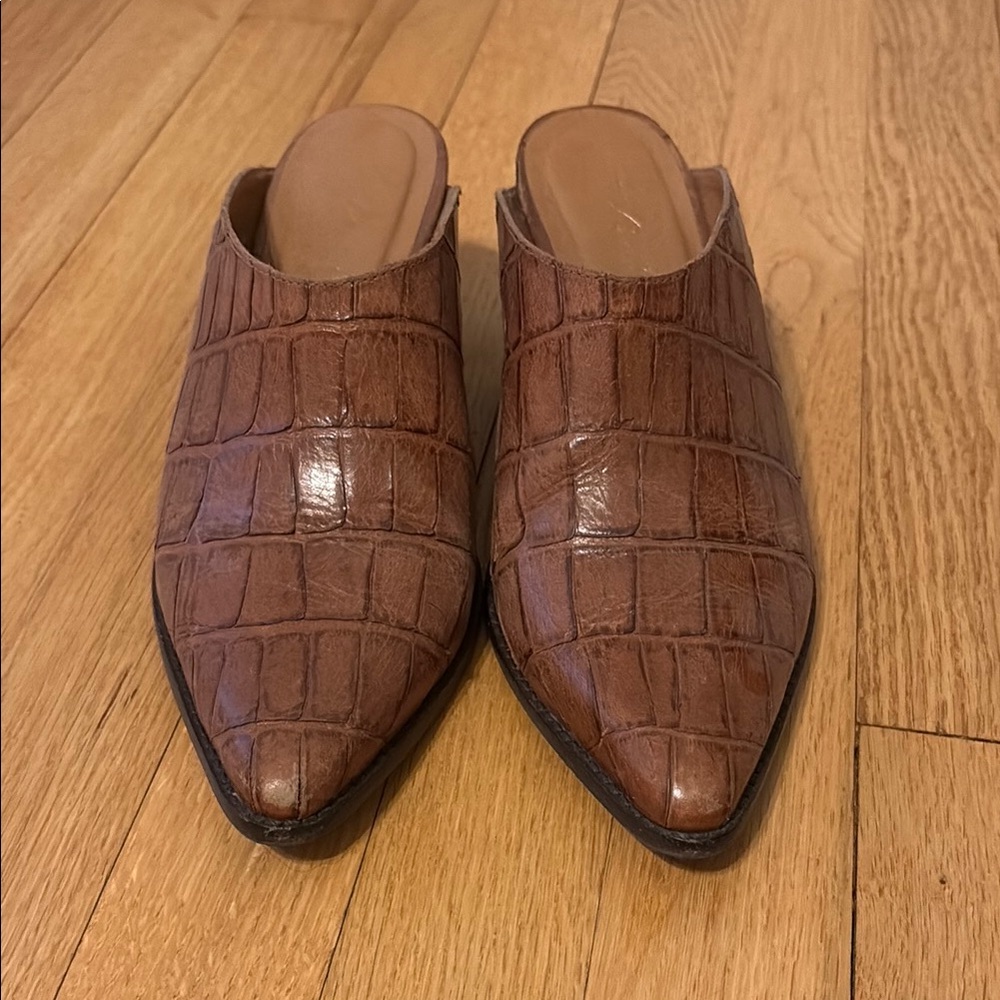 Matisse Brown Croc-Embossed Leather Mules